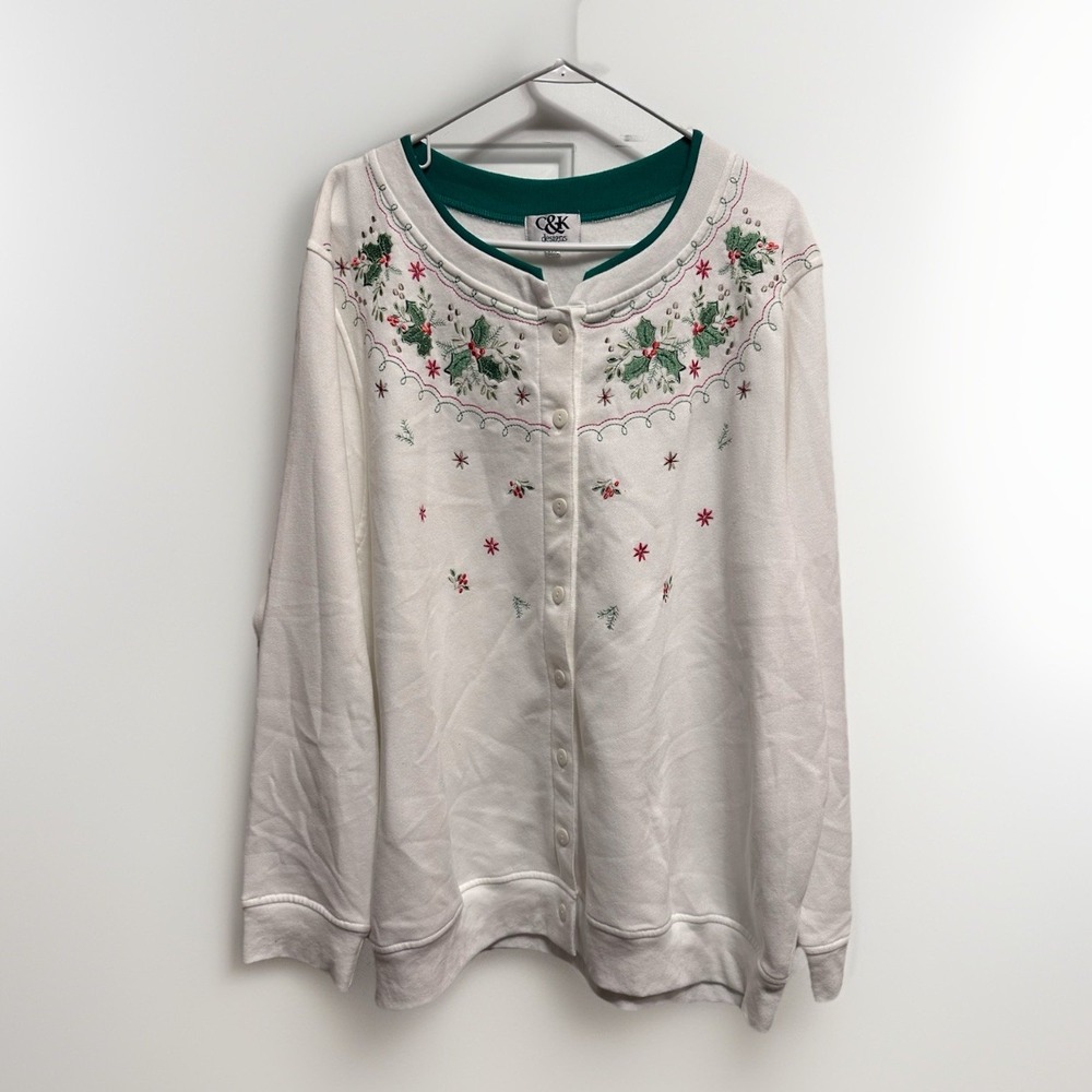 Vtg C&K Designs Women's Christmas Sweater 2XL Holly Festive Holiday‎ Grannycore